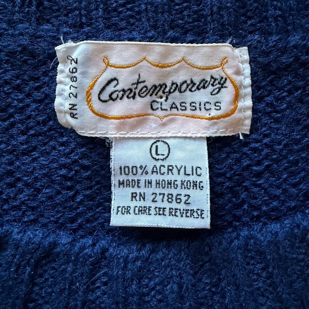 Vintage 80s Preppy Argyle Diamond Knit Sweater Blue Large - Picture 5 of 6